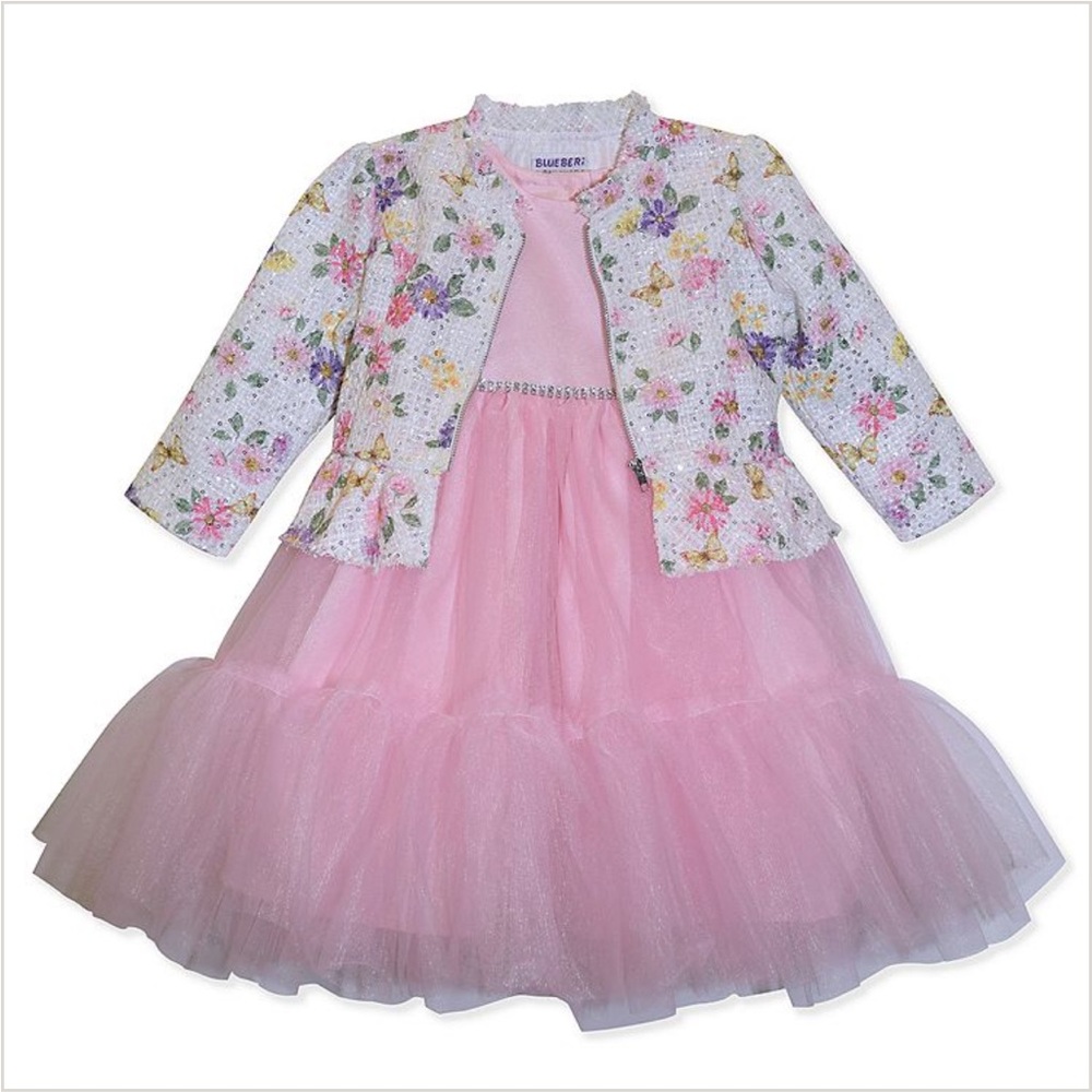 Blueberi Boulevard Pink and White Cuffed Sleeve Sundress